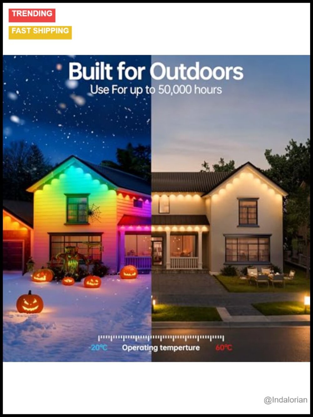 Permanent Outdoor Lights 200ft RGB+IC String Lights App Voice Control IP67 - Picture 5 of 5